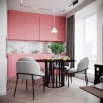 Луксозни кухни в различни интериорни стилове Малка модерна кухня с розови шкафове