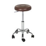 Кафява кръгла въртяща се табуретка на колелца