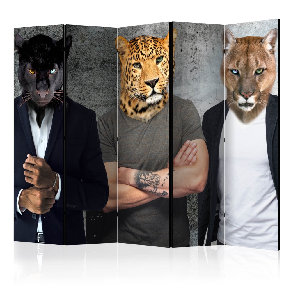 Сгъваем параван с животински глави върху мъжки тела - 5 крила Сгъваем параван с животински глави върху мъжки тела - 5 крила