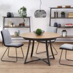 Кръгла разтегателна маса с метална основа - изглед отпред