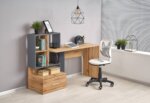 Дървено бюро за домашен офис в 2 цвята с мини секция-дъб вотан
