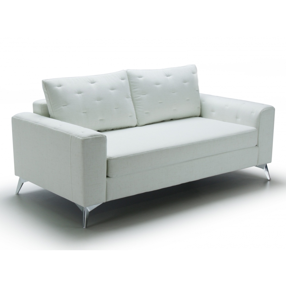 Модерен двуместен диван с текстилна дамаска в бяло Модерен двуместен диван с текстилна дамаска в бяло