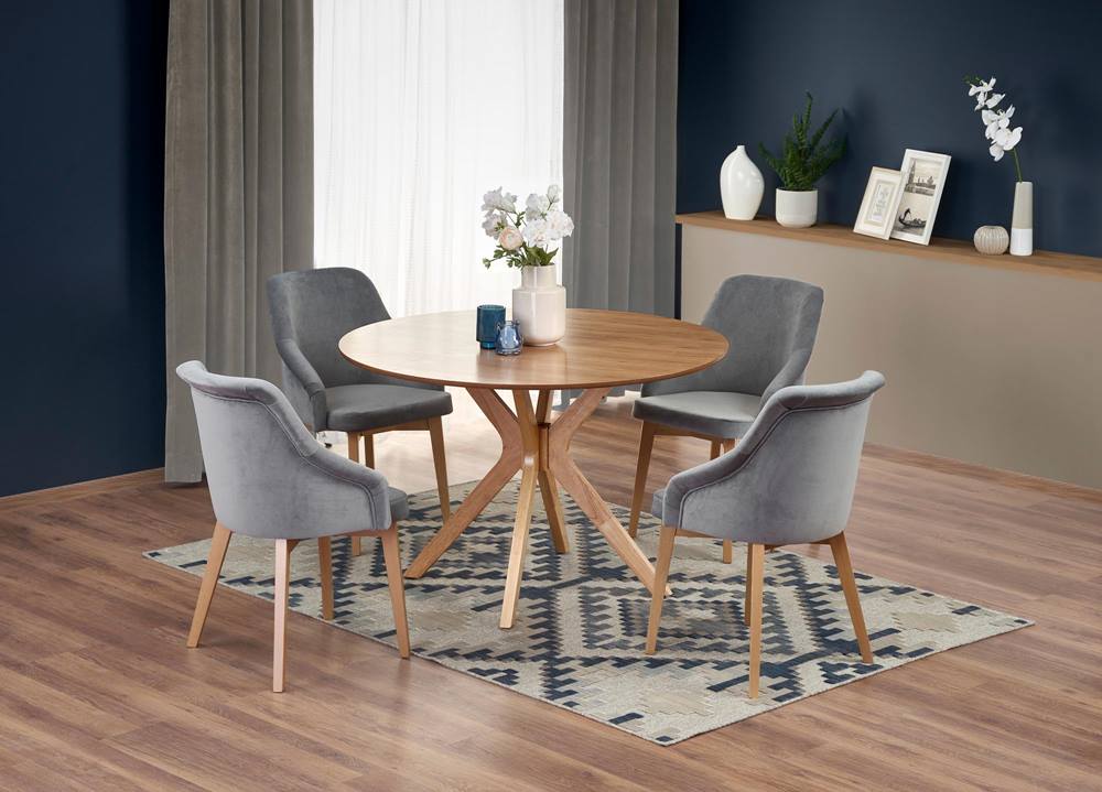 Кръгла трапезна маса от дърво в цвят натурален дъб Ник – GRANDecor.bg