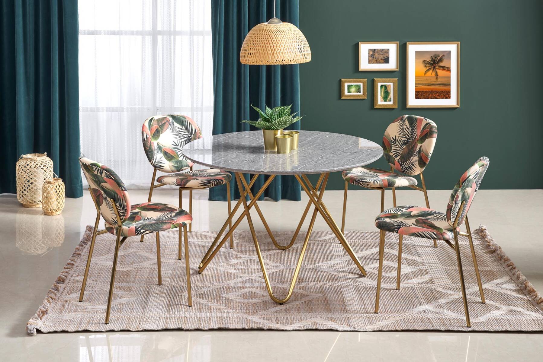 Кръгла трапезна маса с плот в цвят сив мрамор Бонита – GRANDecor