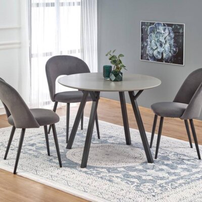 Малка кръгла маса с дървен плот и метални крака Бартина   интериор