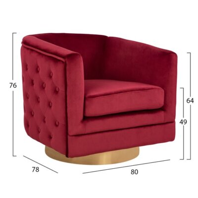 Комфортен фотьойл от кадифе и капитонаж на облегалката в бордо размери