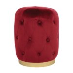 Табуретка Каси с кръгла метална основа и кадифе в червено