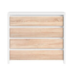 Широк скрин с 4 чекмеджета Касн Дъб сонома с бял корпус - отпред