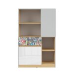 Трицветен шкаф с открити рафтове Нанду - детайл комикс - отпред
