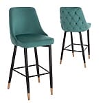 Бар стол от кадифе с метални крака-зелен