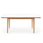 Разтегателна трапезна маса с нестандартен бял плот разтегатнато положение