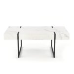 Холна маса с плот като бял мрамор и черна основа-отпред