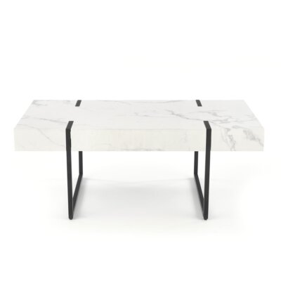 Холна маса с плот като бял мрамор и черна основа-отпред