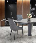 Кръгла трапезна маса с плот в цвят сив мрамор - отблизо
