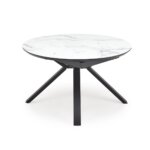 Кръгла трапезна маса с плот в цвят черен или бял мрамор - бяла