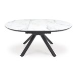 Кръгла трапезна маса с плот в цвят черен или бял мрамор - бяла - разтегната