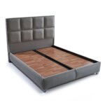 Сиво тапицирано легло с висока табла