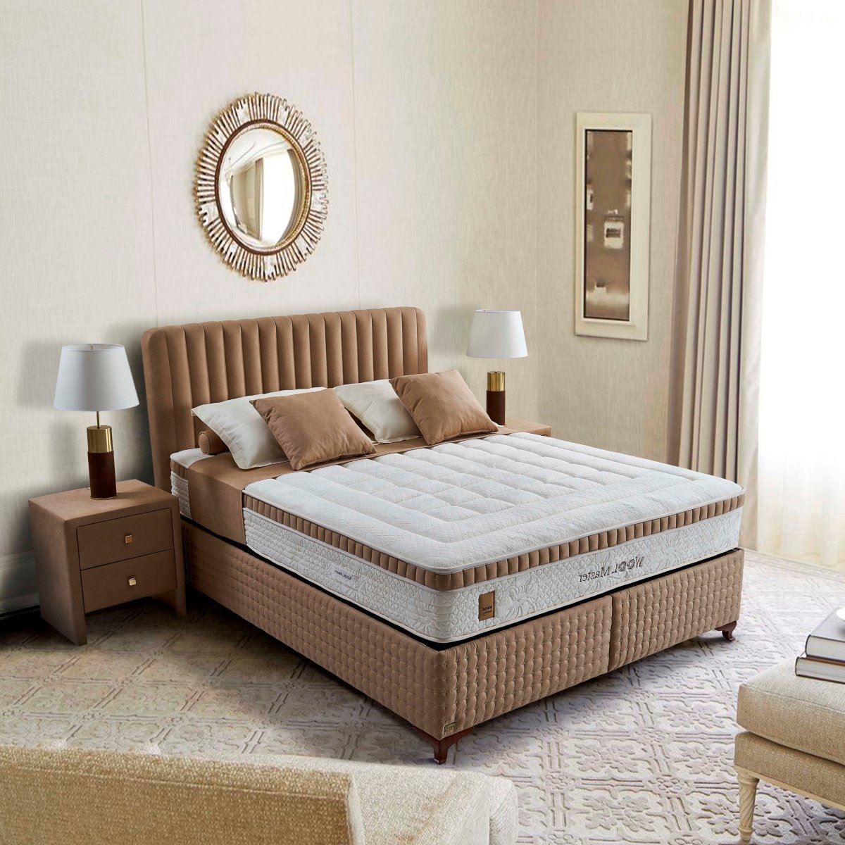 Легло в бежов цвят с повдигащ механизъм Легло в бежов цвят с повдигащ механизъм