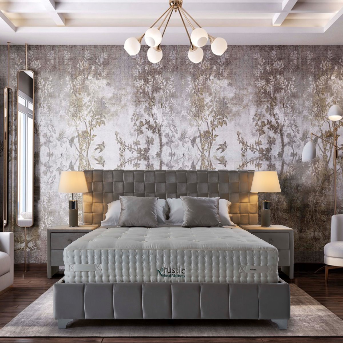 Тапицирано легло в светлосив цвят с широка табла-интериор Тапицирано легло с повдигащ механизъм и широка табла изгодно