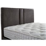 Тапицирано легло с ракла в сив цвят детайли, табла