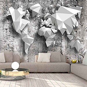 Фототапет с 3D карта на света и континенти от оригами - интериор