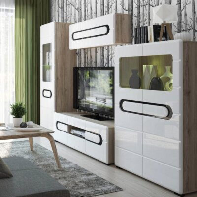 Холна секция в дървесен цвят и бял гланц Бирон