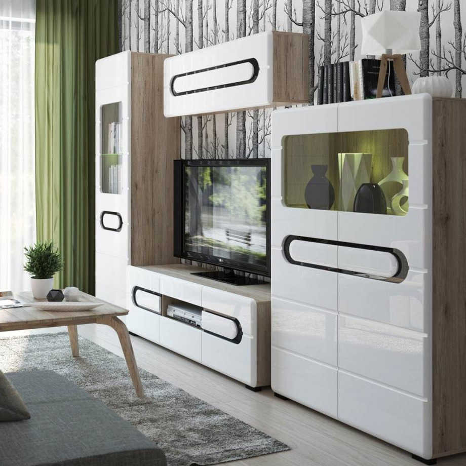 Холна секция в дървесен цвят и бял гланц Бирон Холна секция в дървесен цвят и бял гланц Бирон