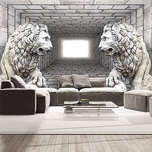 3D фототапет със статуи на лъвове