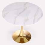 Кръгла маса в бял мрамор и златисто - отгоре