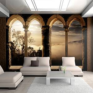3D фототапет с пейзаж и антични колони - интериор