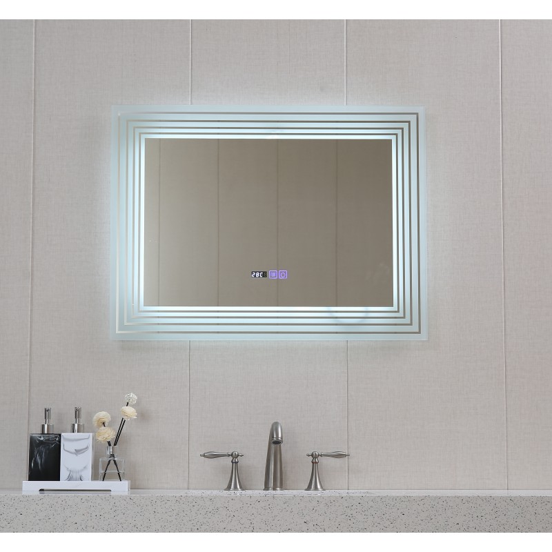 Хоризонтално огледало с вградено LED осветление и часовник – GRANDecor.bg