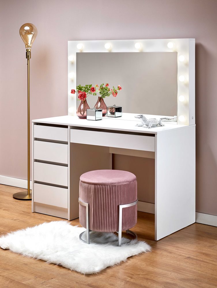 Бяла тоалетка с чекмеджета и LED осветление – GRANDecor.bg