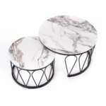 К т кръгли холни масички с плот в цвят бял мрамор   отгоре