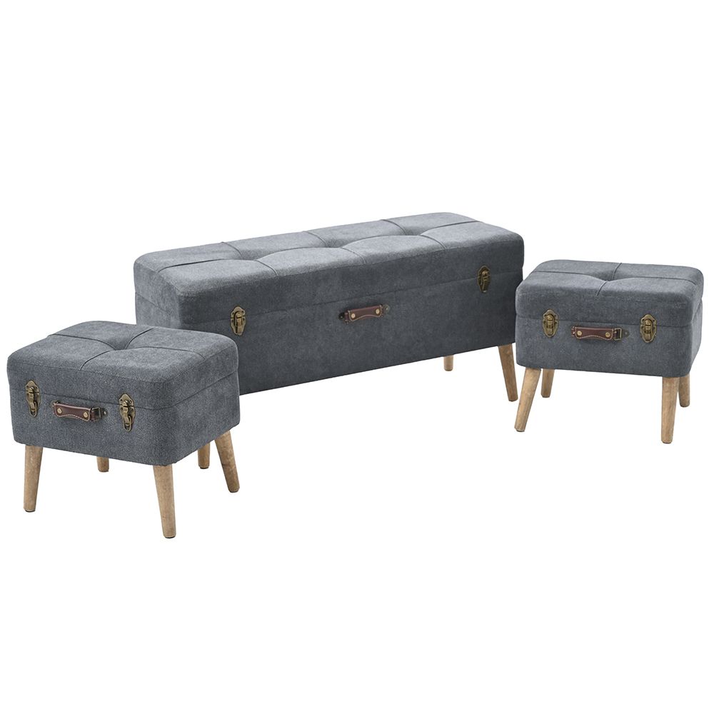 Комплект от три сиви табуретки с място за съхранение Комплект от три сиви табуретки с място за съхранение