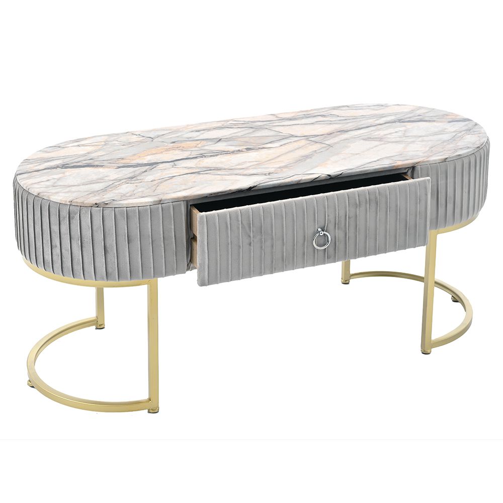 Овална холна маса с чекмедже и плот имитираща мрамор Овална холна маса с чекмедже и плот имитираща мрамор