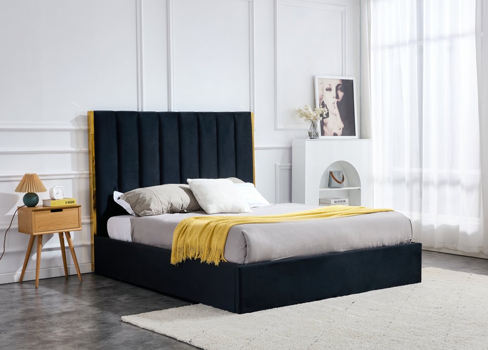 Тапицирано легло с ракла за багаж Марки Купи изгодно тапицирано легло с ракла за багаж и висока табла Марки