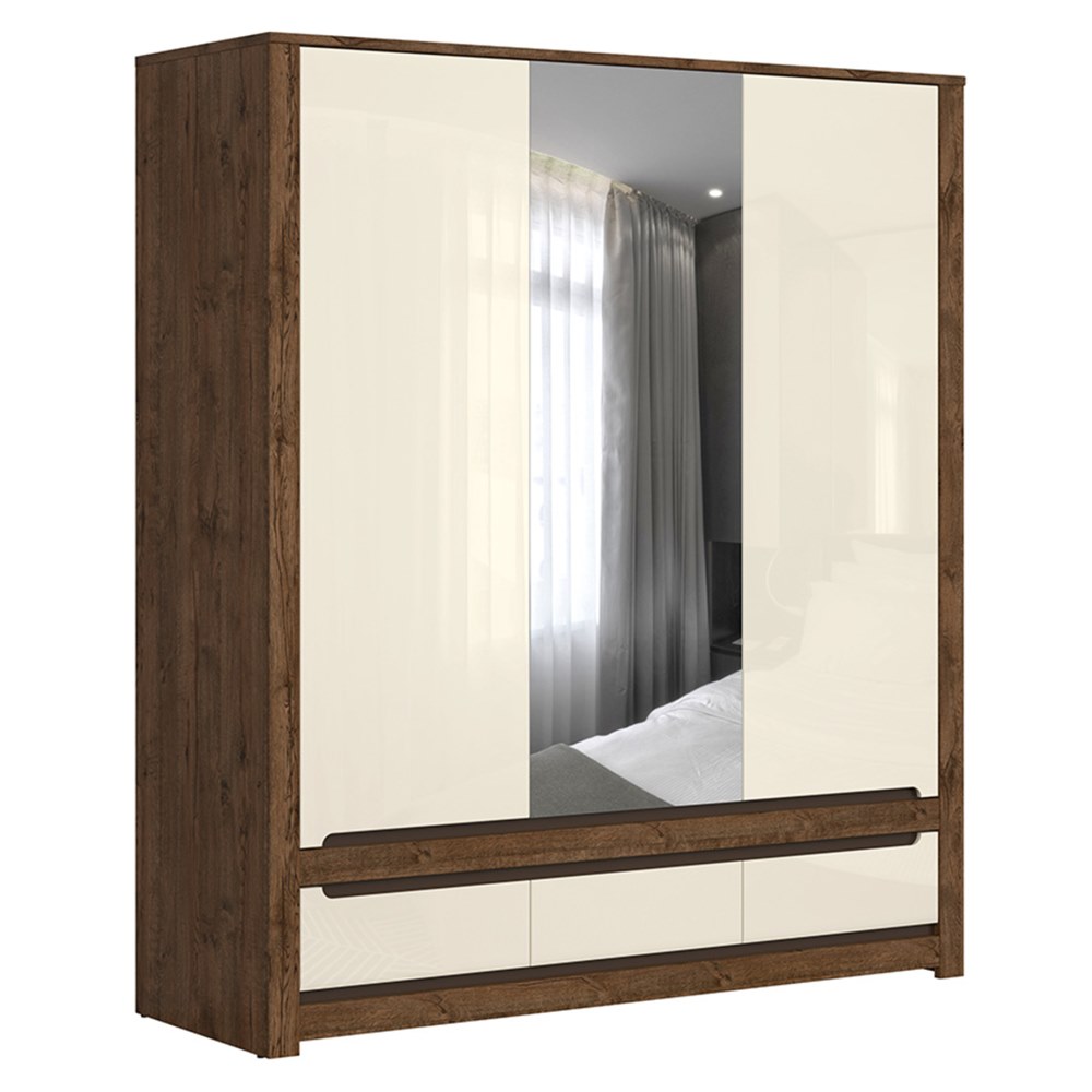 Трикрилен гардероб с огледало и три чекмеджета Русо Трикрилен гардероб с огледало и три чекмеджета Русо