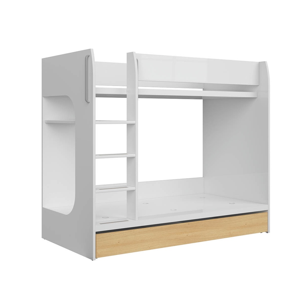 Двуетажно легло в бял гланц и полски дъб Нанду Двуетажно легло в бял гланц и полски дъб Нанду