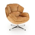 Кресло с овална форма и мека дамаска Сара - горчица