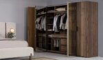 Двукрилен гардероб в цвят орех и огледални врати Бриел подредба, модули