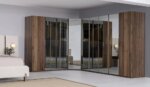 Двукрилен гардероб в цвят орех и огледални врати Бриел-примерна подредба