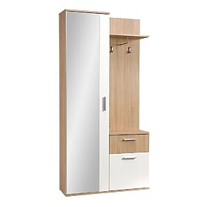 Малко портманто с голямо огледало - бяло и дъб сонома