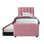 Единично тапицирано легло с втори издърпващ матрак розов, отпред