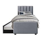 Единично тапицирано легло с втори издърпващ матрак сив, детайли