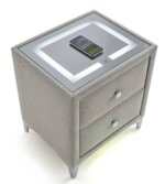 Тапицирано нощно шкафче с LED осветление и USB зареждане детайли, зареждане