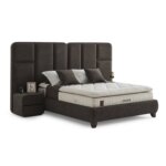 Тапицирано легло с широка табла в тъмносив цвят