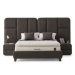 Тапицирано легло с широка табла в тъмносив цвят-отпред