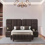 Тапицирано легло с широка табла в тъмносив цвят