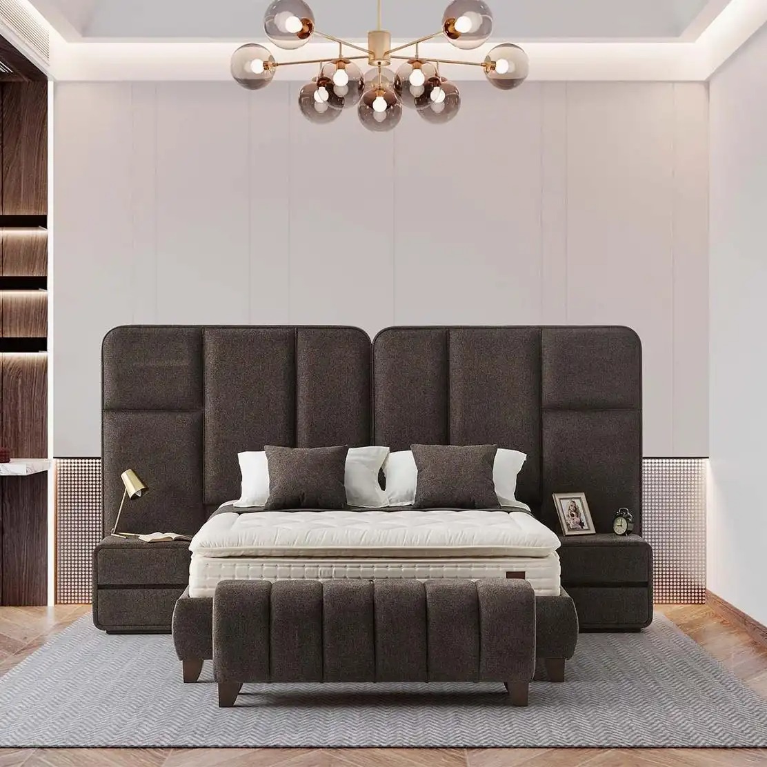 Тапицирано легло с широка табла в тъмносив цвят Тапицирано легло с широка табла в тъмносив цвят