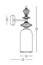 Стенен аплик с метална основа и бяла стъклена чашка - размери